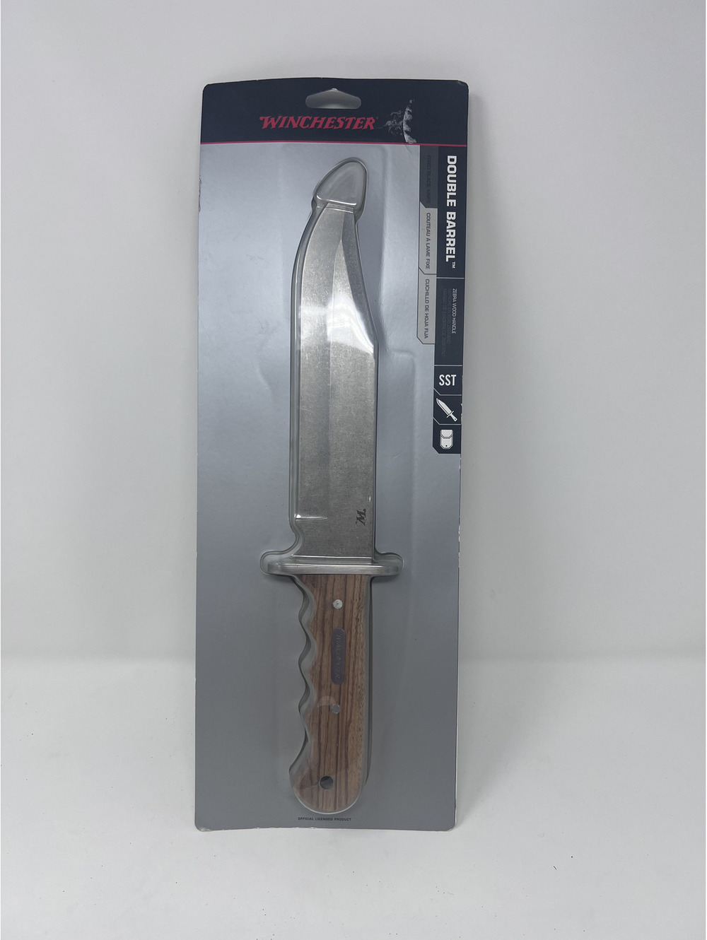 Winchester Double Barrel Fixed Blade 8" Knife with Zebra Wood Handle
